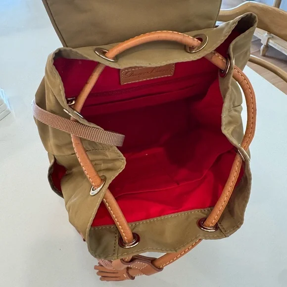 Dooney & Bourke nylon khaki backpack with leather trim NEW - Picture 6 of 10
